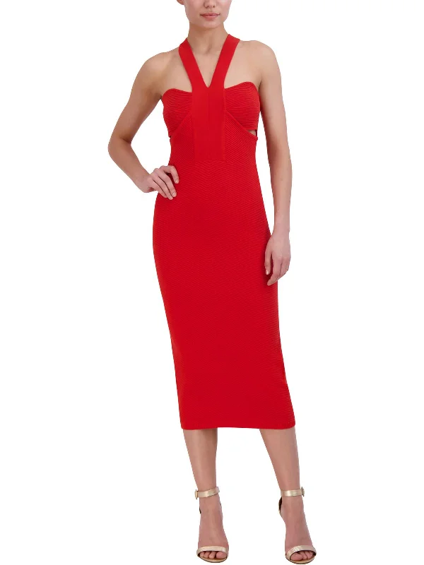 Womens Sleeveless Ribbed Sheath Dress