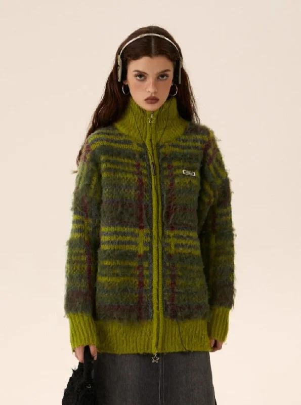 Mohair Knit Zipper Cardigan Sweater Coat