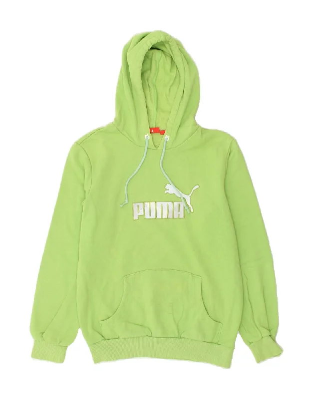 PUMA Womens Graphic Hoodie Jumper UK 12 Medium Green Cotton