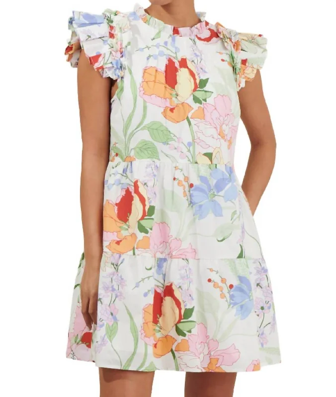 Juliet Floral Garden Lauren Shift Mini Dress In White Multi