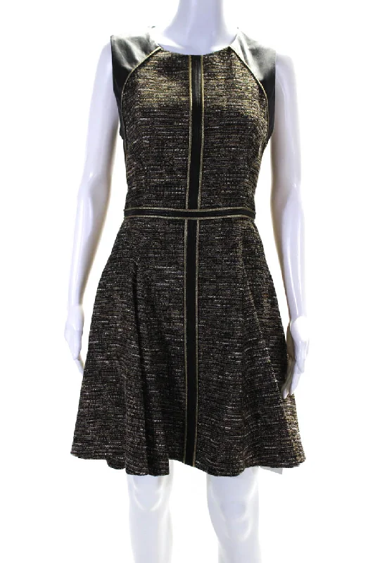 J. Mendel Womens Tweed Sleeveless A Line Dress Brown Black Cotton