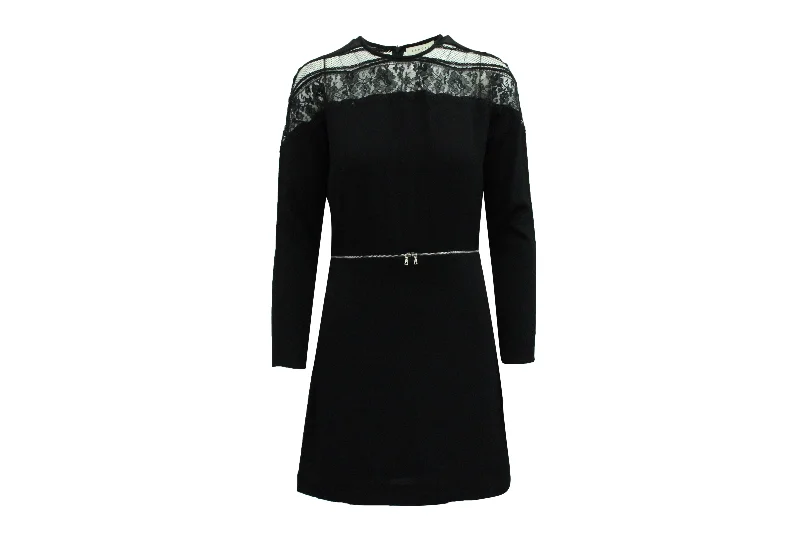 Sandro Paris Lace Shoulder Dress in Black Viscose