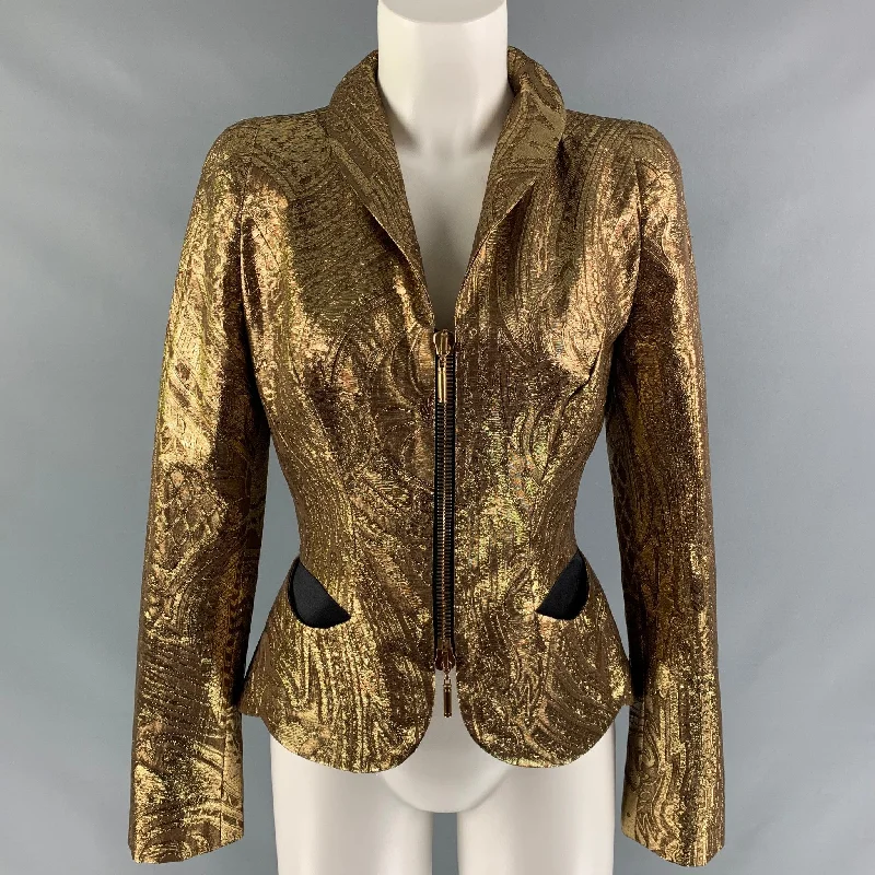 EMANUEL UNGARO Size 4 Gold Silk & Polyester Blazer