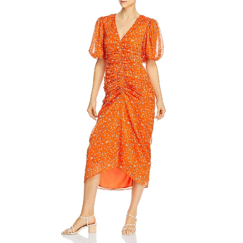 Womens Floral Gathered Midi Dress