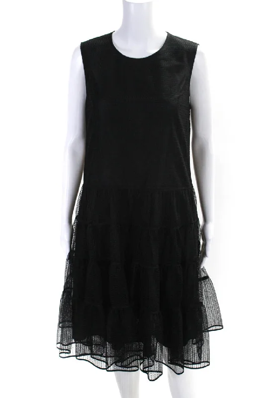 Adeam Womens Back Zip Scoop Neck Lace Hanabi Dress Black