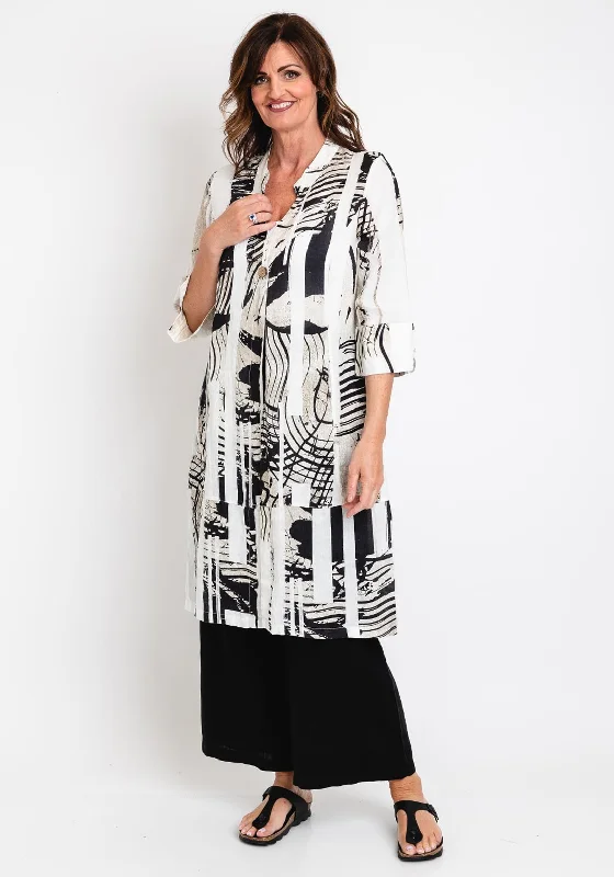 Ever Sassy Printed Long Linen Jacket, Sandstorm