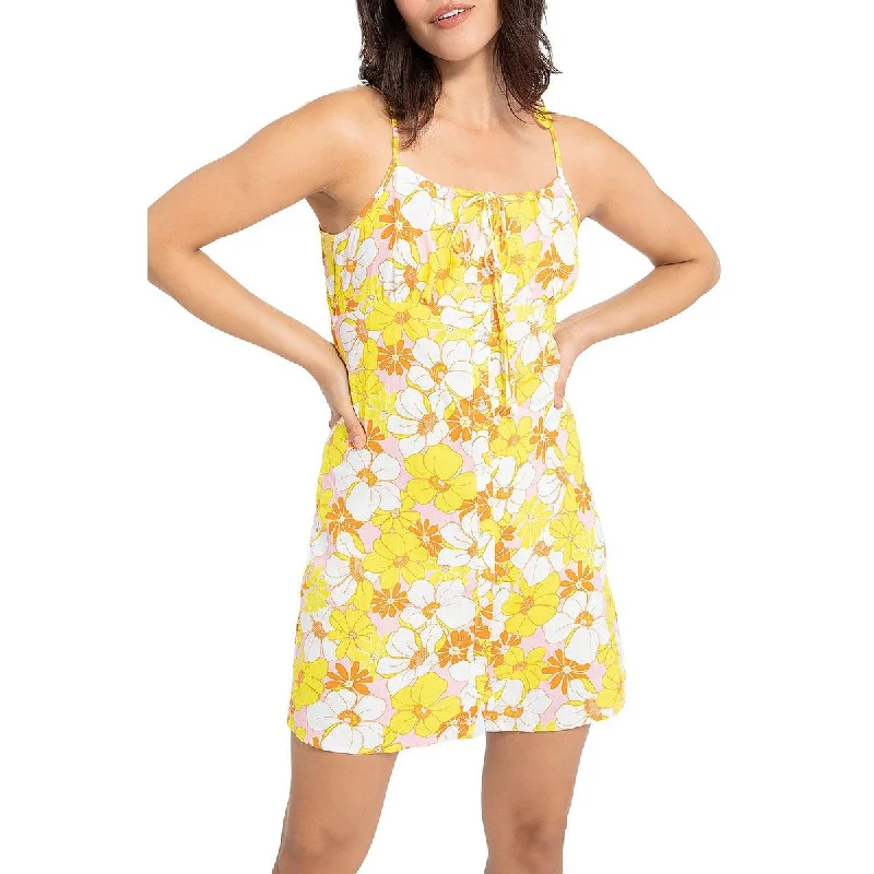 Womens Floral Micro-Mini Slip Dress