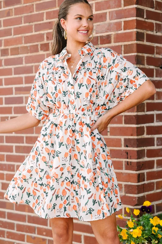 Happy Days Are Here Taupe Floral Dress