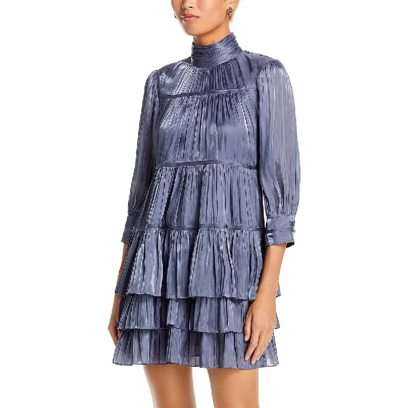 Riva Womens Pleated Mini Shift Dress