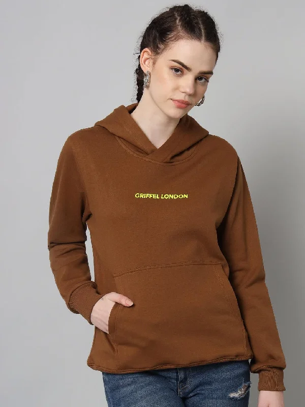 Griffel Women’s Cotton Fleece Full Sleeve Coffee Hoodie Sweatshirt