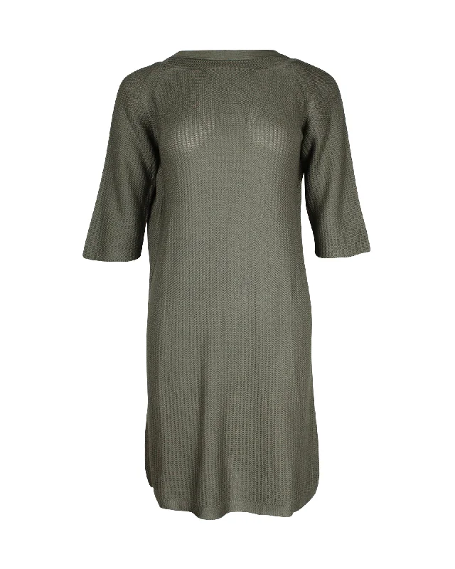 Hermes Knitted Tunic Knee Length Dress in Green Silk