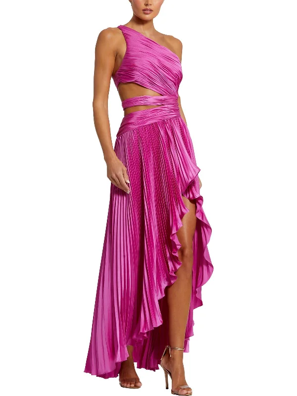 Womens Satin Cut-Out Evening Dress