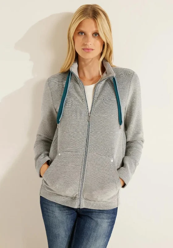 Cecil Full Zip Ribbed Knit Jacket, Grey