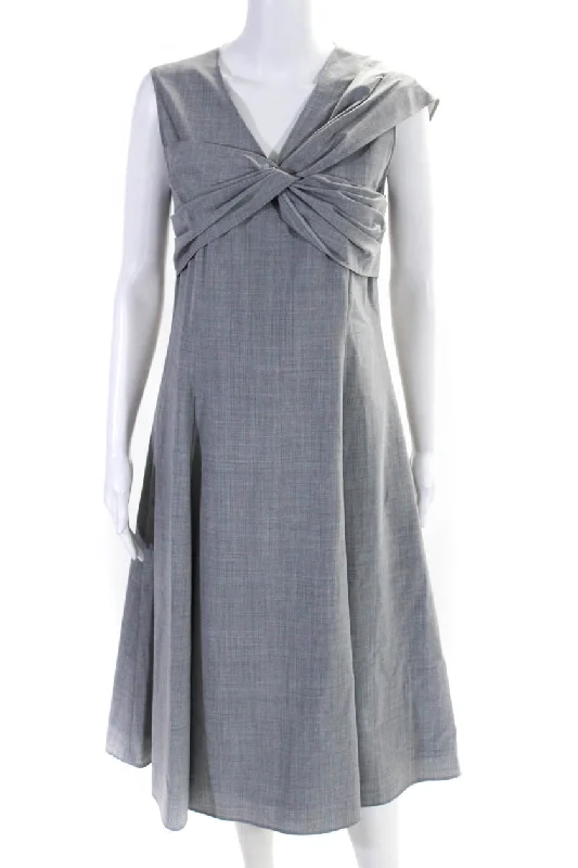 Adeam Womens Back Zip Sleeveless Twist V Neck Francis Dress Gray