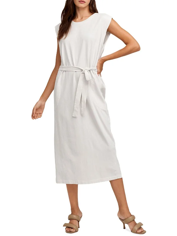 Womens Ribbed Knit Calf Midi Dress