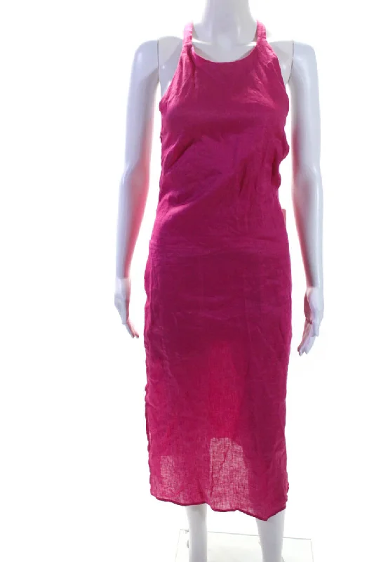 Equipment Femme Womens Bellamy Halter Sheath Dress Raspberry Sorbet Linen