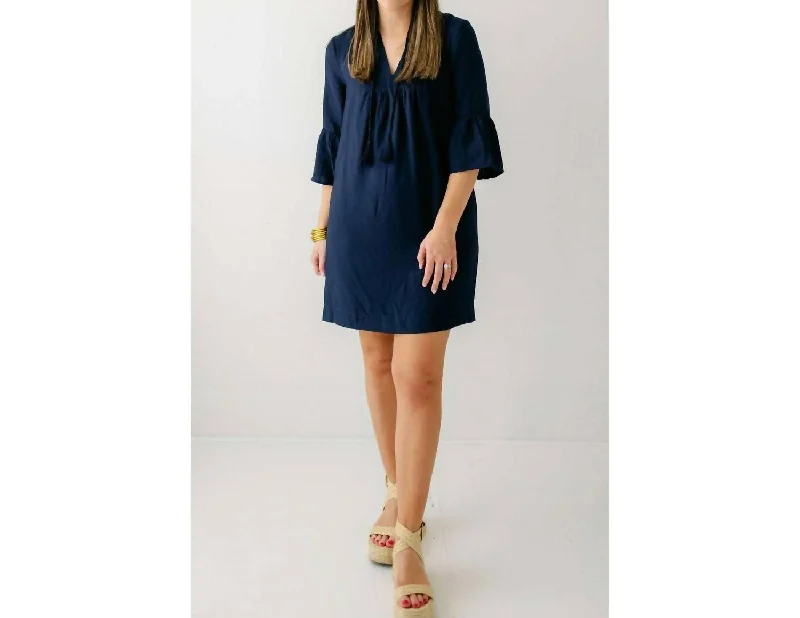 Tam Bell Sleeve Dress In Navy