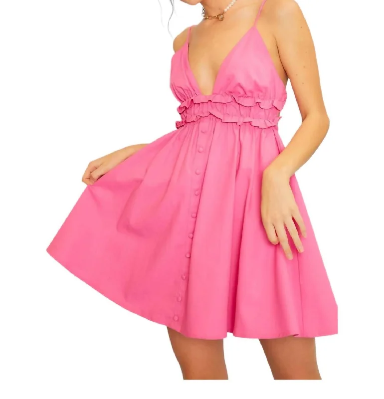 Ruffle Self Tie Dress In Barbie Pink