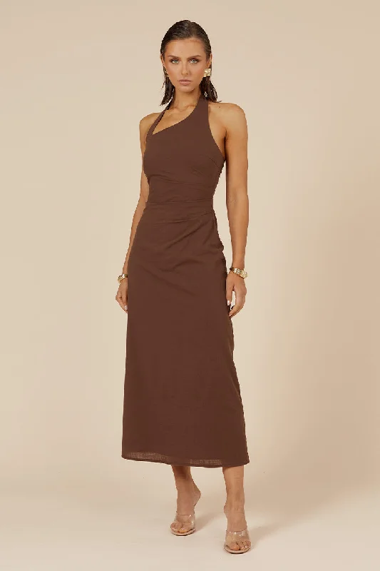 SAPHIRA LONG MIDI DRESS - ESPRESSO