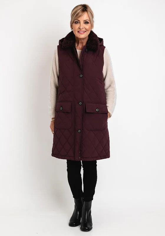 Barbour Womens Zander Faux Fur Collar Gilet, Burgundy