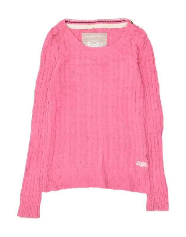 SUPERDRY Womens Boat Neck Jumper Sweater UK 10 Small Pink Cotton