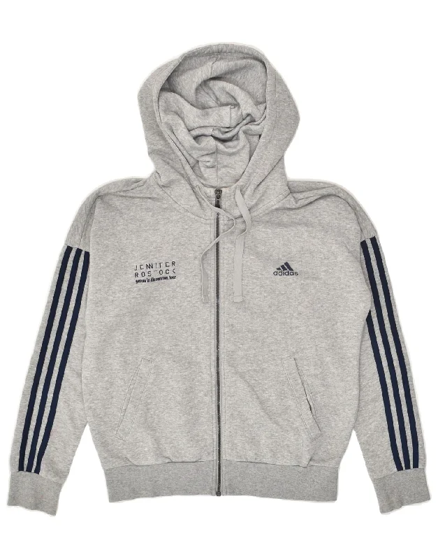 ADIDAS Womens Graphic Zip Hoodie Sweater UK 8/10 Small Grey Cotton