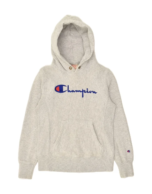 CHAMPION Womens Graphic Hoodie Jumper UK 8 Small Grey Cotton