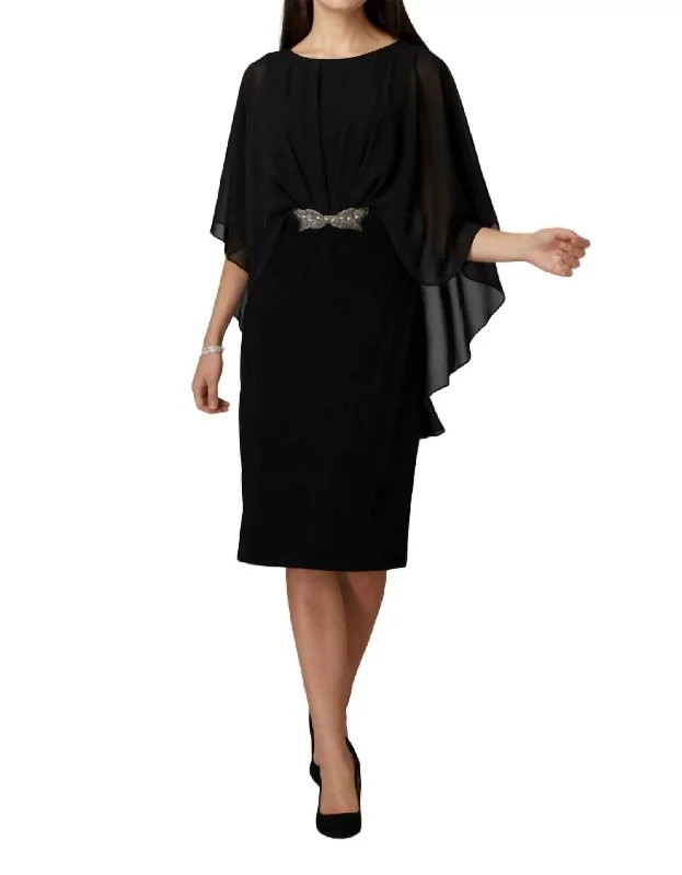 Drape Sheer Overlay Dress In Black