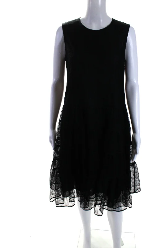 Adeam Womens Crew Neck Sleeveless A Line Mid Calf Hanabi Dress Black