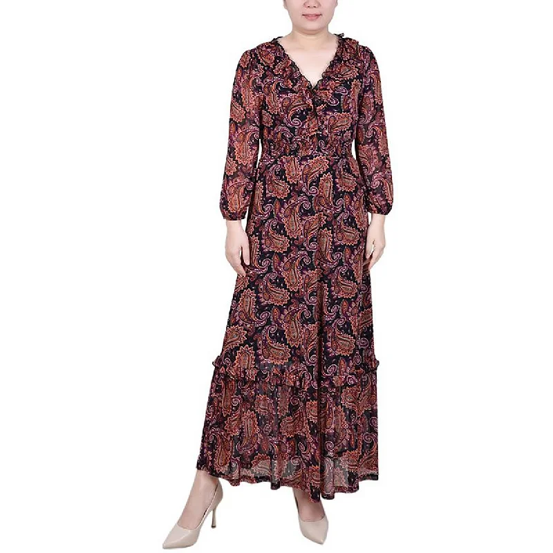 Petites Womens AztecPrint Long Sleeved Wear To Work Dress