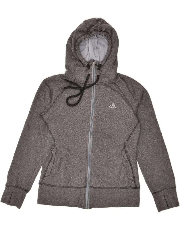 ADIDAS Womens Zip Hoodie Sweater UK 8/10 Small Grey Polyester