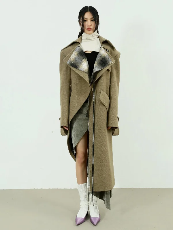 Asymmetric Woolen Coat With Faux Layered Look