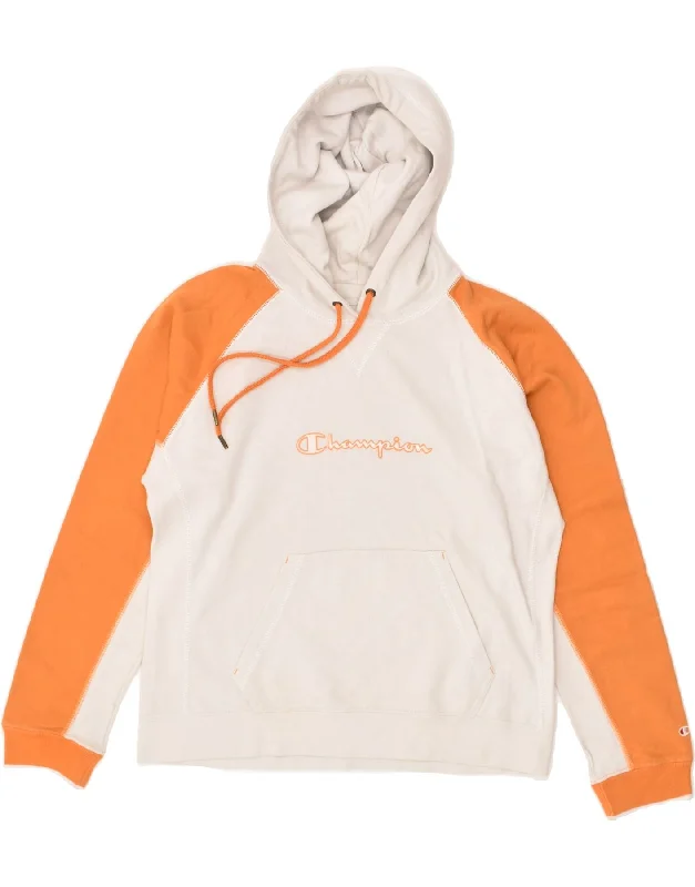 CHAMPION Womens Graphic Hoodie Jumper UK 14 Medium Orange Colourblock