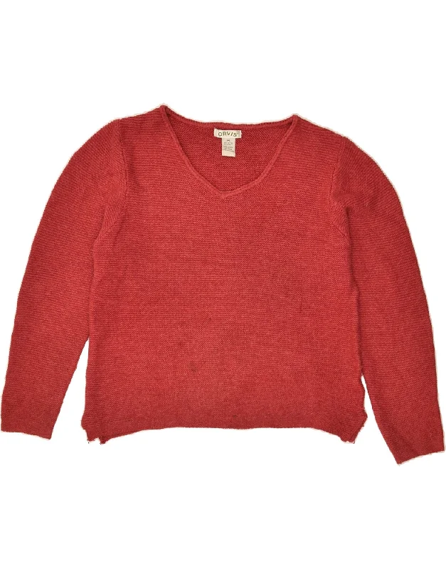 OASIS Womens V-Neck Jumper Sweater UK 14 Medium Red Cotton