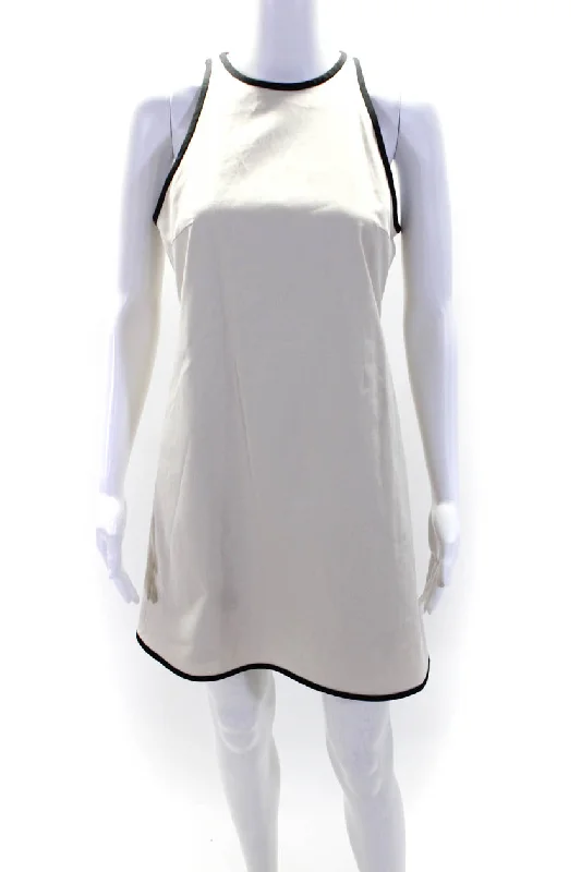 Theory Womens Crew Neck Sleeveless Khaki Shift Dress Beige Black