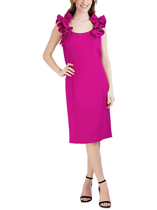 Womens Knit Ruffled Sheath Dress