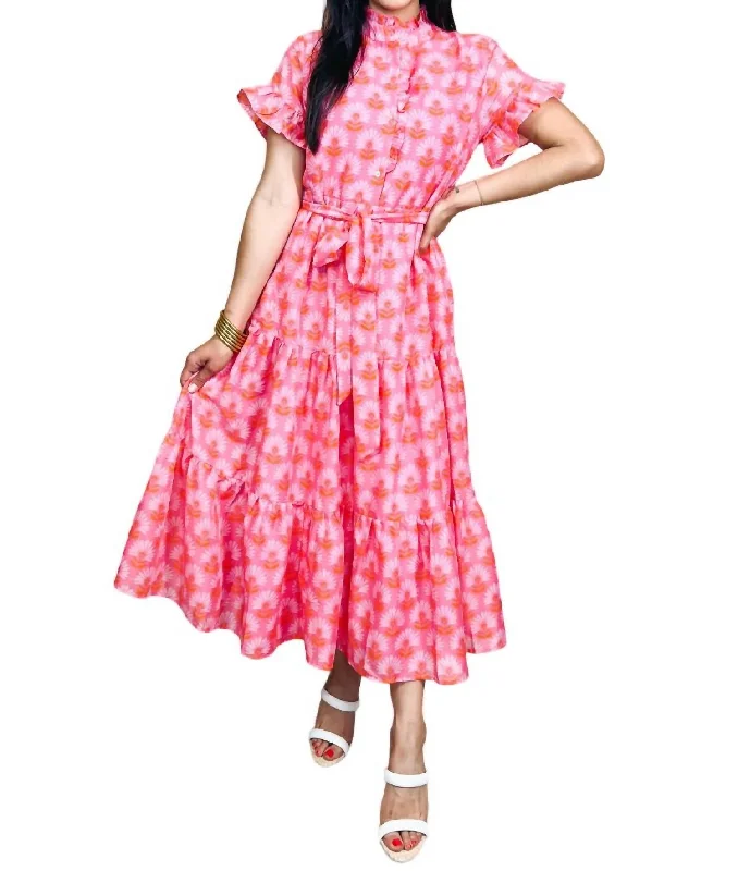 Cassidy Button Up Midi Dress In Pink