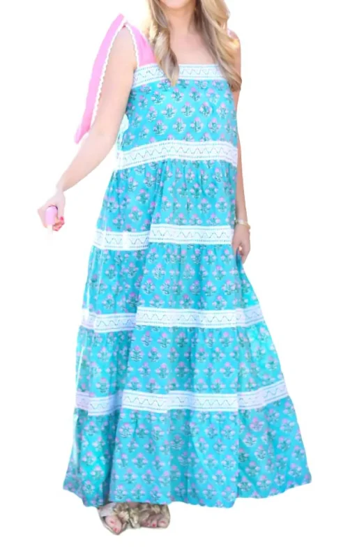 Darling Lane Dress In Teal/pink/white