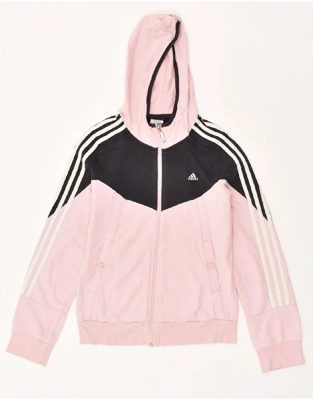 ADIDAS Womens Zip Hoodie Sweater UK 10 Small Pink Colourblock Cotton