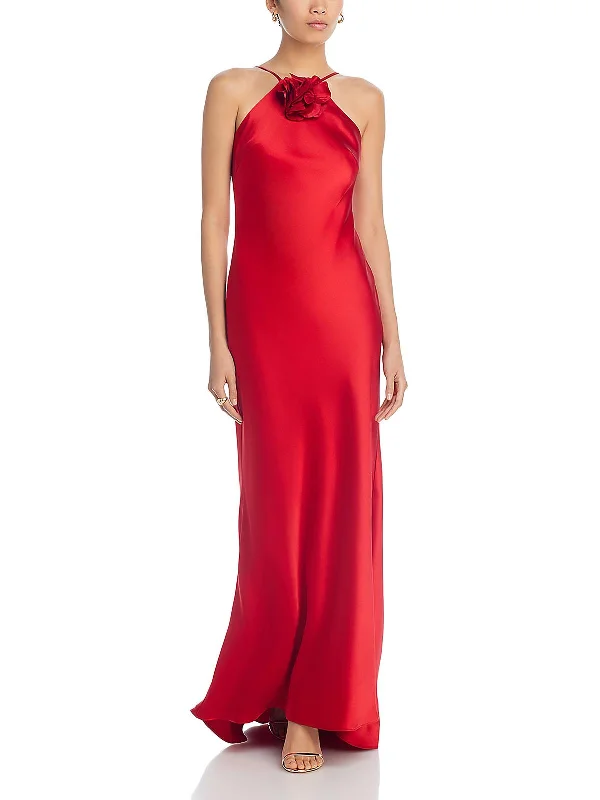 Womens Satin Sleeveless Evening Dress