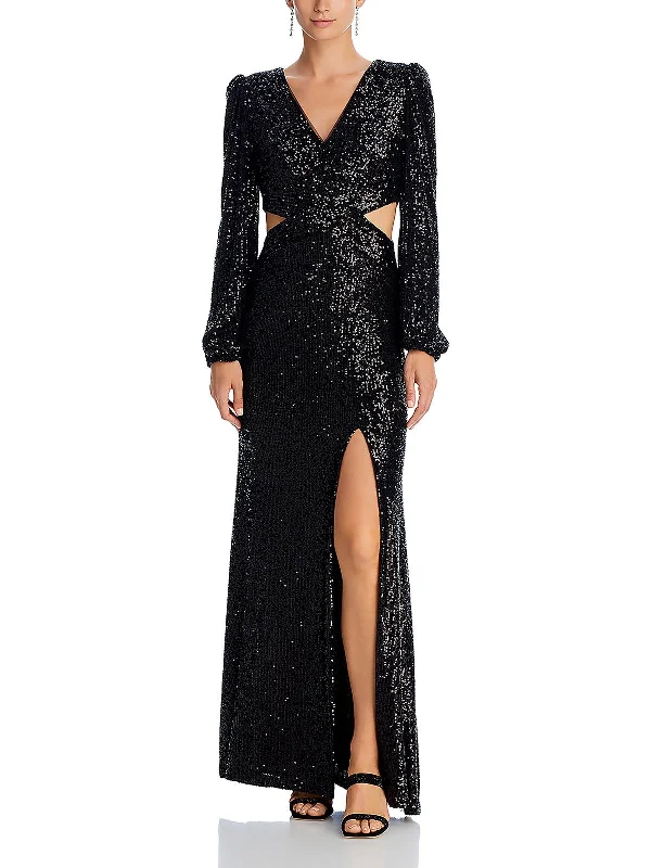 Womens Mesh Sequined Evening Dress