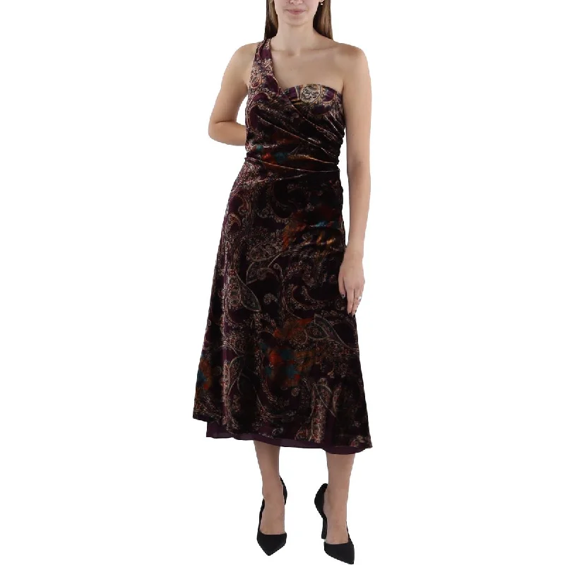 Womens Velvet One Shoulder Cocktail And Party Dress