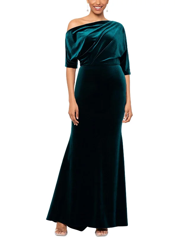 Womens Velvet One Shoulder Evening Dress