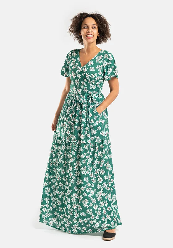 Clora Green Ditsy Print Tiered Hem Maxi Dress