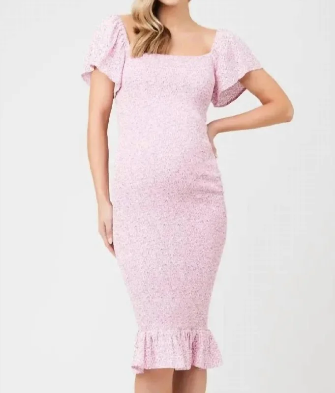 Selma Shirred Dress In Baby Pink