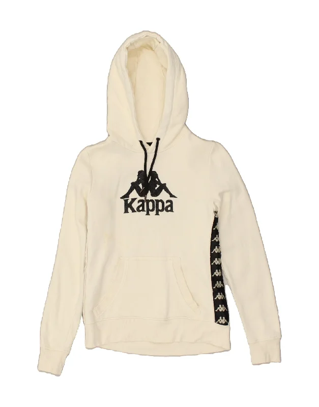 KAPPA Womens Graphic Hoodie Jumper UK 10 Small Off White Cotton