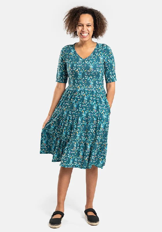 Zari Filigree Print Tiered Hem Dress