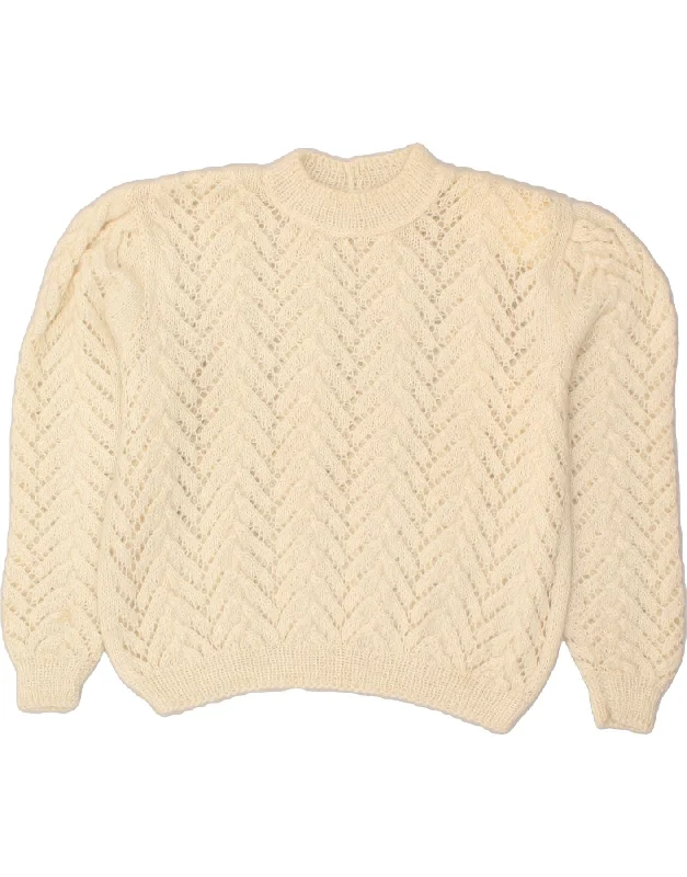 VINTAGE Womens Crew Neck Jumper Sweater UK 16 Large Off White