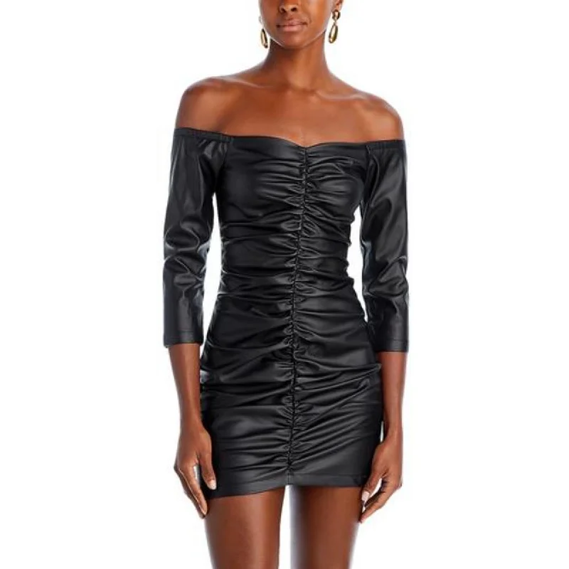 Womens Faux Leather Short Mini Dress