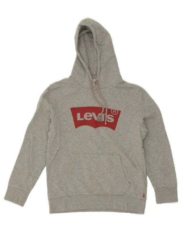 LEVI'S Womens Graphic Hoodie Jumper UK 10 Small Grey Cotton